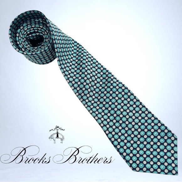 Brooks Brothers Silk Tie - Turquoise Floral Medallion Pattern - Picture 1 of 6
